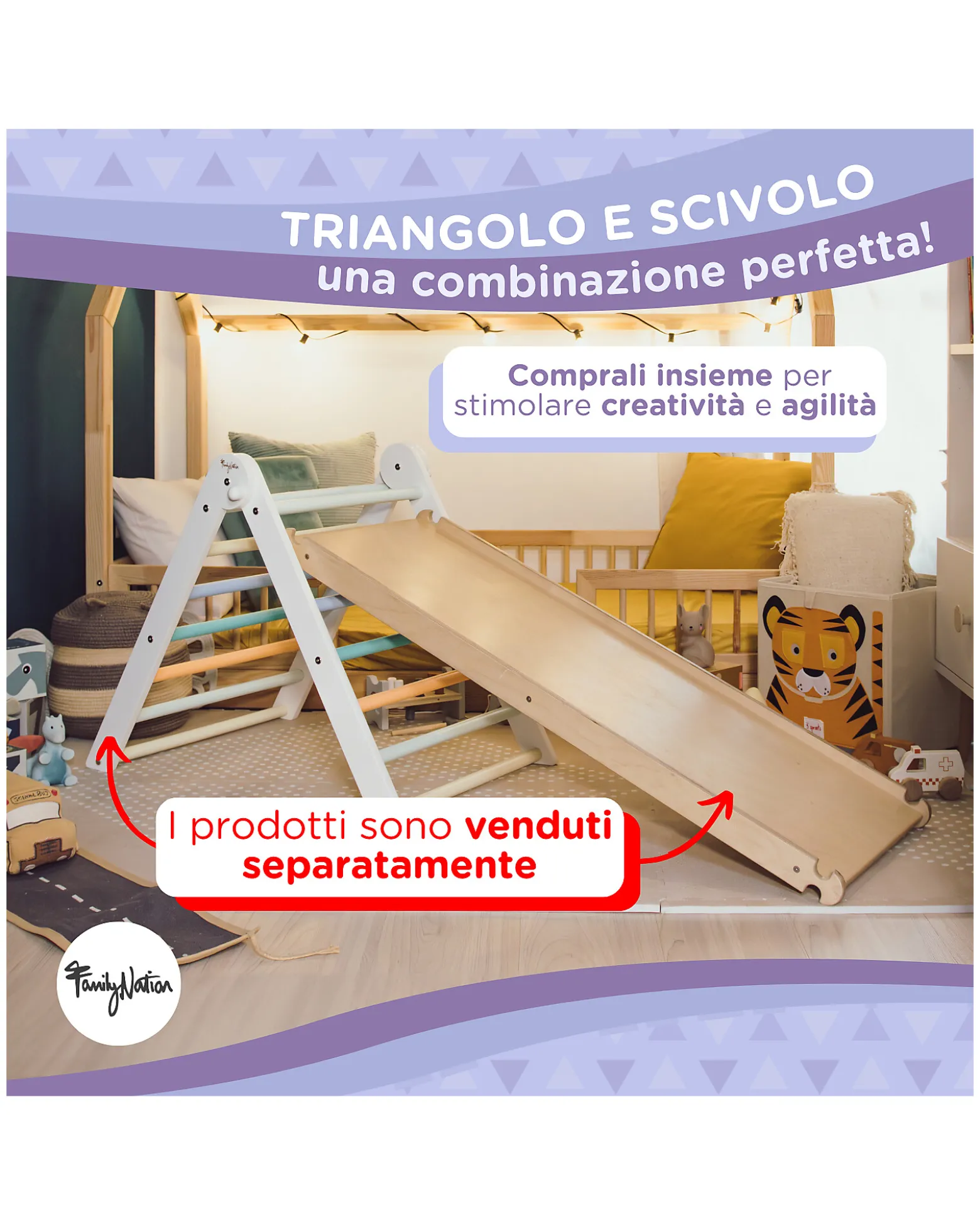 Scivolo/Rampa Montessori 2-in-1 - Legno di Betulla - Sviluppa Equilibrio e Agilità