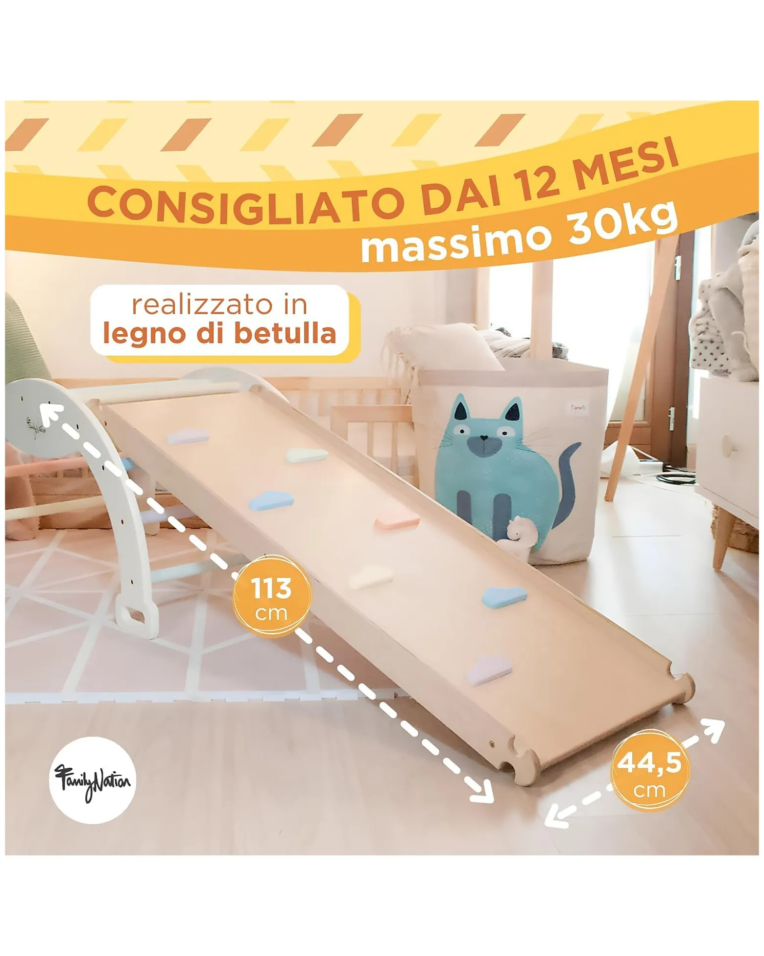 Scivolo/Rampa Montessori 2-in-1 - Legno di Betulla - Sviluppa Equilibrio e Agilità