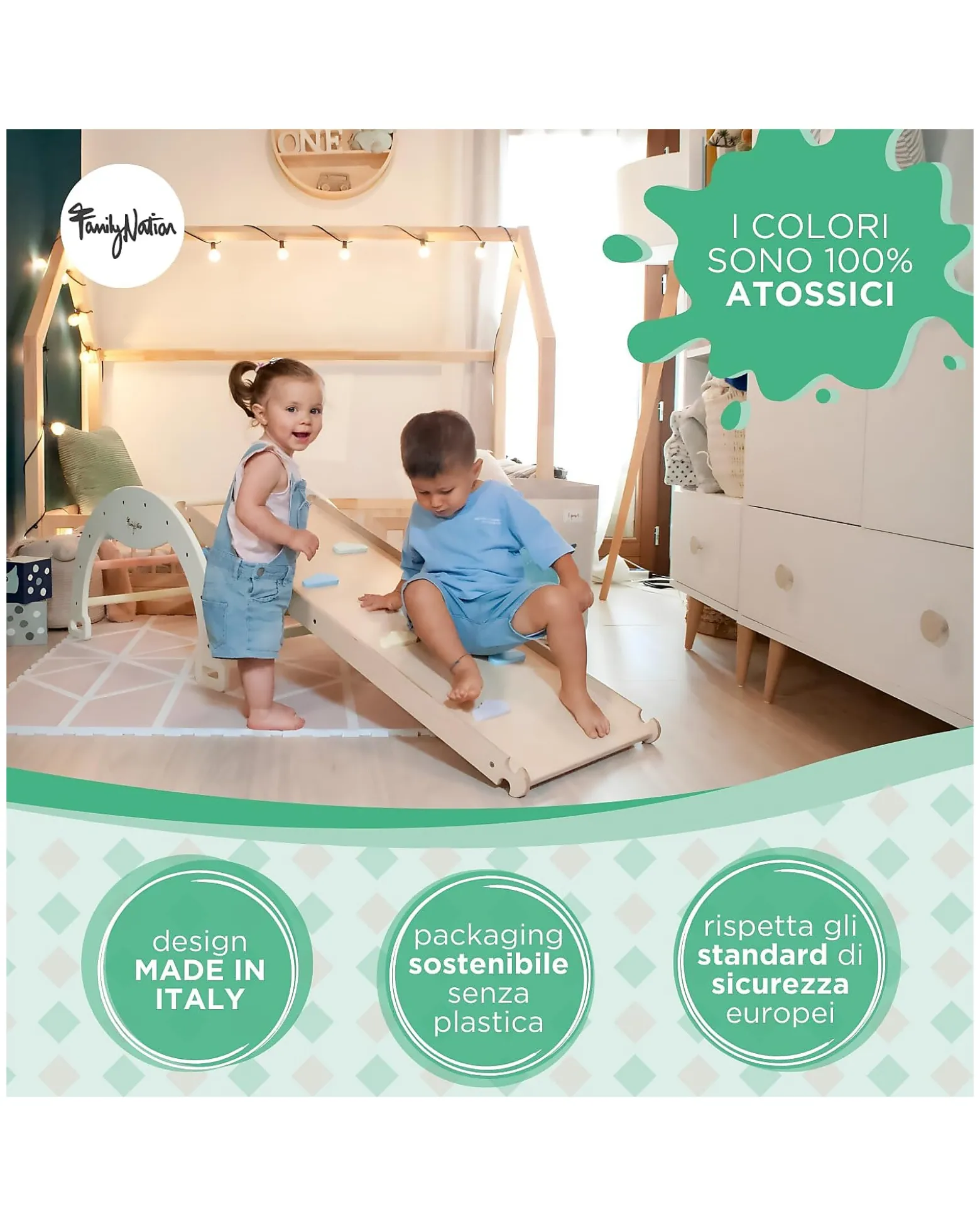 Scivolo/Rampa Montessori 2-in-1 - Legno di Betulla - Sviluppa Equilibrio e Agilità