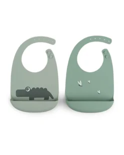 Set 2 Bavagli Impermeabili - Croco - Verde - Silicone Alimentare - con Tasca
