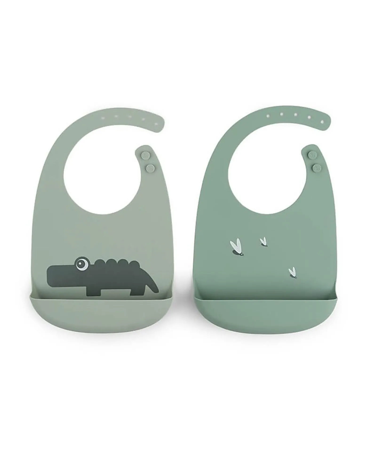 Set 2 Bavagli Impermeabili - Croco - Verde - Silicone Alimentare - con Tasca