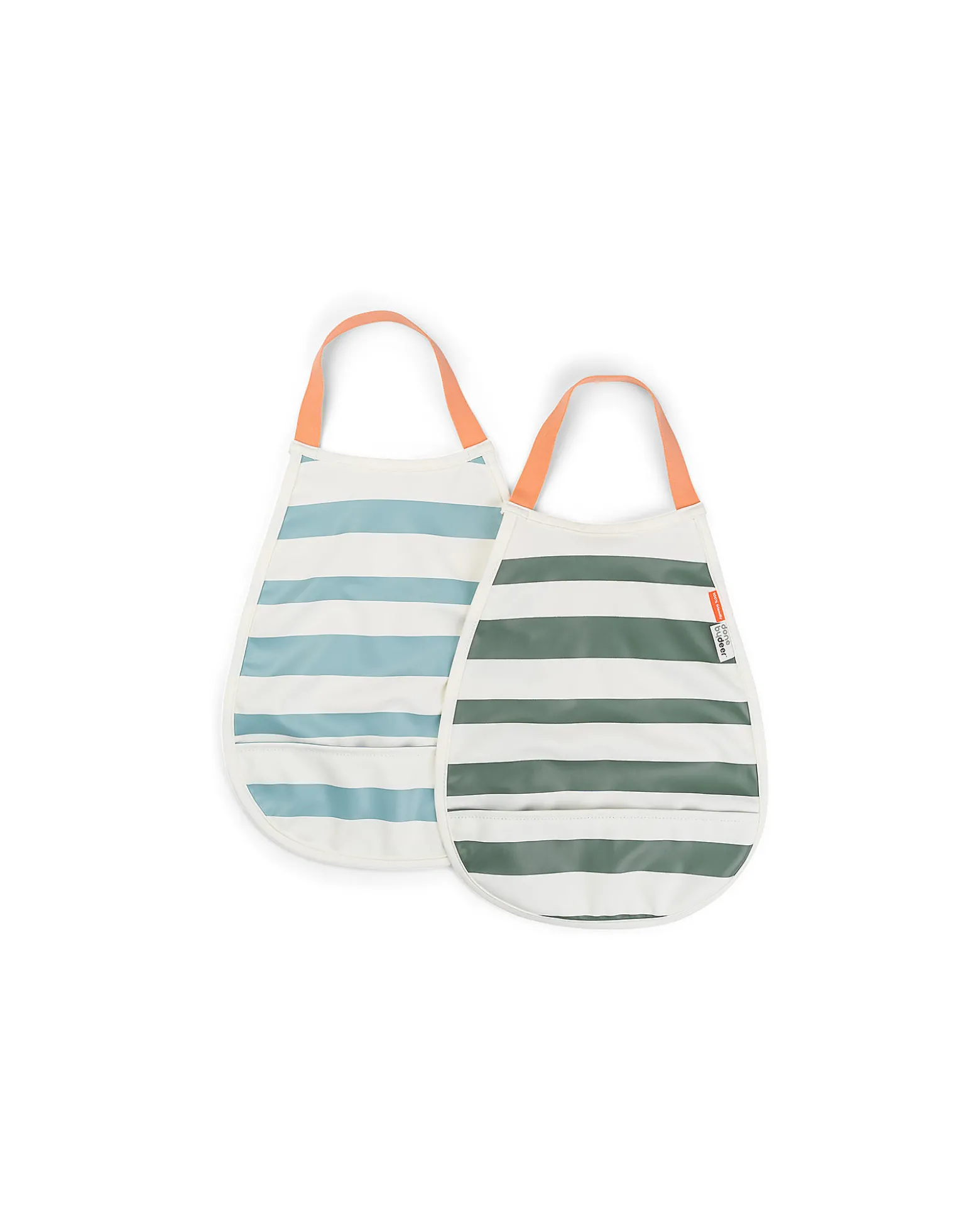 Set 2 Bavaglini Impermeabili a Strisce - Blu e Verde - con Tasca!