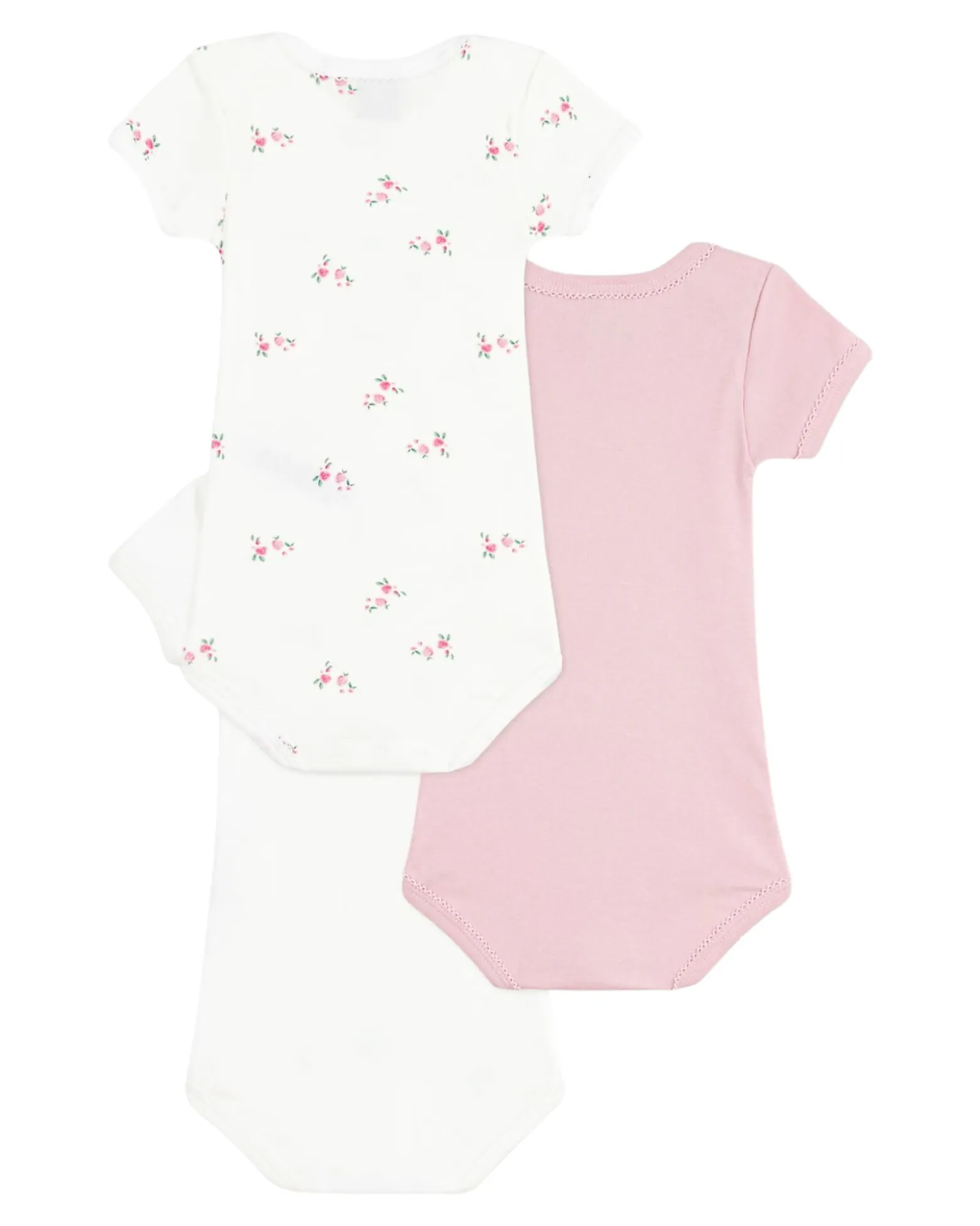 Set 3 Body a Maniche Corte - Azzurro e Bianco - Fiori - 100% Cotone