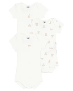 Set 3 Body a Maniche Corte - Bianco - Orsetti - 100% Cotone