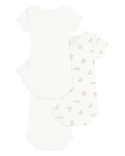Set 3 Body a Maniche Corte - Bianco - Orsetti - 100% Cotone