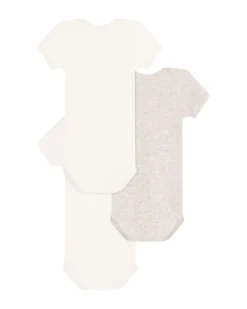 Set 3 Body a Maniche Corte - Bianco - Grigio - con Scritte - 100% Cotone