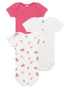 Set 3 Body a Maniche Corte - Bianco - Rosso - Frutti - 100% Cotone