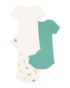 Set 3 Body a Maniche Corte - Bianco e Verde - Mare - 100% Cotone