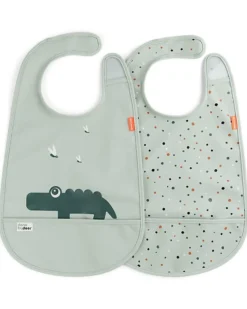 Set da Due Bavaglini Impermeabili con Tasca Deer Friends - Croco - Blu - certificato Oeko-Tex