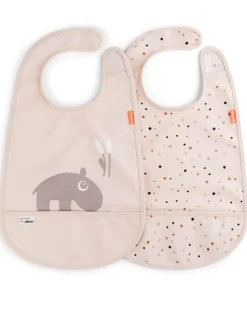 Set da Due Bavaglini Impermeabili con Tasca Deer Friends - Ozzo - Cipria - certificato Oeko-Tex