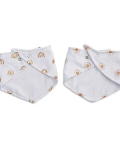 Set di 2 Bavaglini Bandana - Boho - Arcobaleno + Sole - 100% Mussola di Cotone
