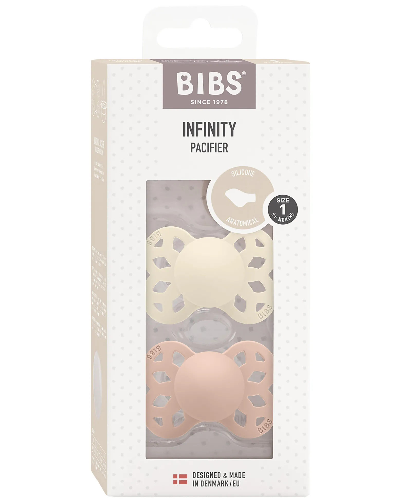 Set di 2 Ciucci Infinity - Tettarella Anatomica in Silicone - Avorio/Rosa Cipria - Senza PBA e PVC!
