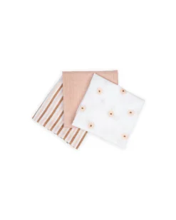 Set di 3 Copertine Swaddle 69 x 69 cm - Margherite - 100% mussola di cotone
