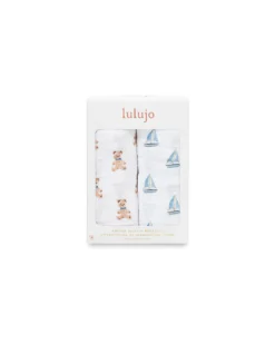 Set di 2 Copertine Swaddle 100 x 100 cm - Orsetto Vintage/Barca a Vela - 100% mussola di cotone