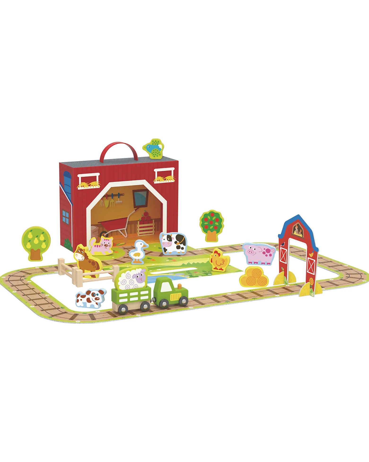 Set Fattoria in Legno - Ottimo per Giocare in Viaggio - 29 x 9,5 x 21,5 cm - A Partire Dai 3 Anni - Comprende 35 Pezzi