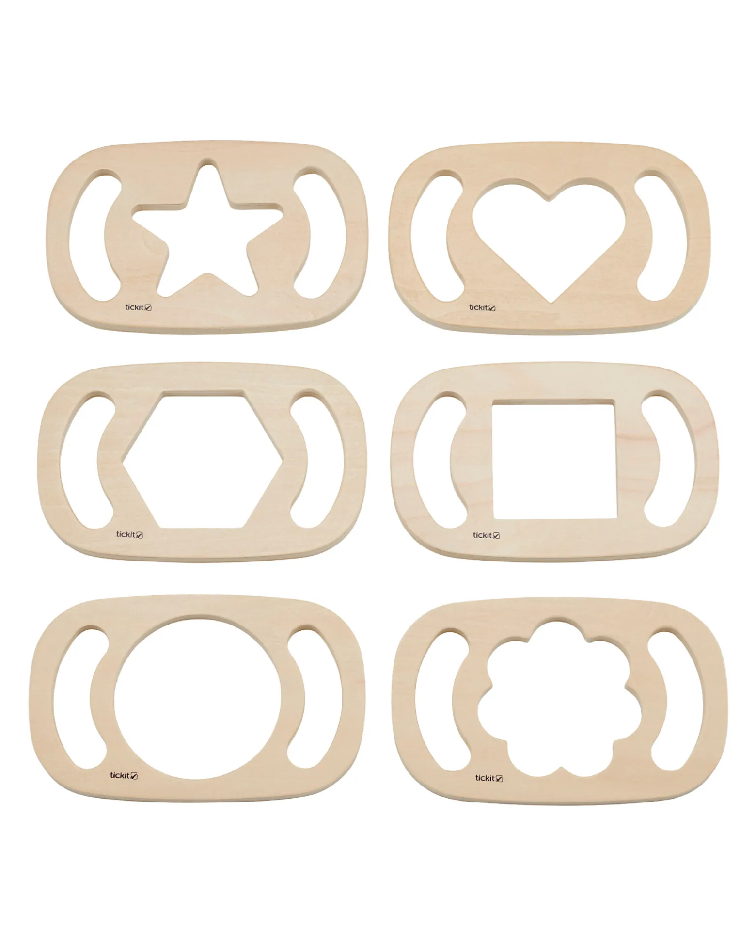 Set 6 Giochi Sensoriali in Legno di Gomma FSC - Forme Geometriche - Easy Hold - 12m+