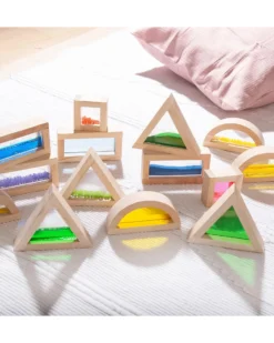 Set Gioco Sensory Blocks - 16 Blocchi e 4 Forme - in Legno - da 12 Mesi