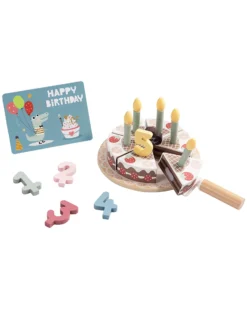 Set Gioco Torta di Compleanno in Legno - ø 17 x 9,7 cm - A Partire Dai 18 Mesi - Comprende 20 Pezzi