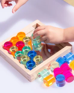 Set Gioco Vassoio con Specchio e Gemme Tonde - 25 Pezzi - dai 3 Anni - Per Lavagna Luminosa