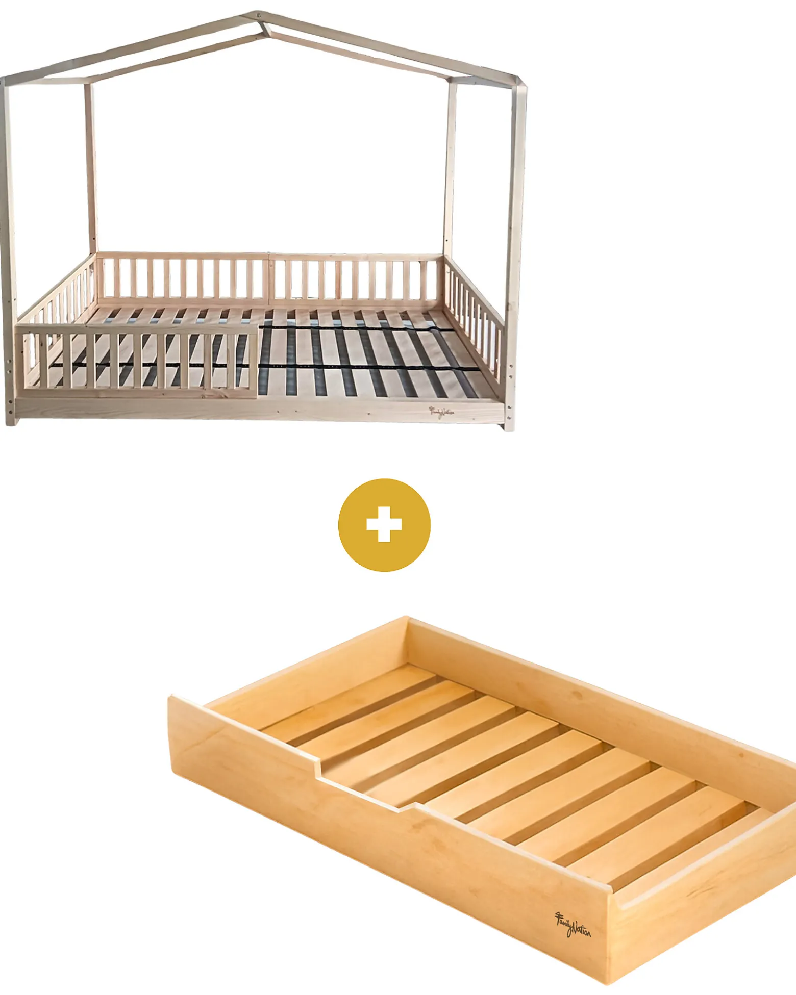 Set 2: Letto Montessori Evolutivo Evi 200x90cm + Letto/Cassetto
