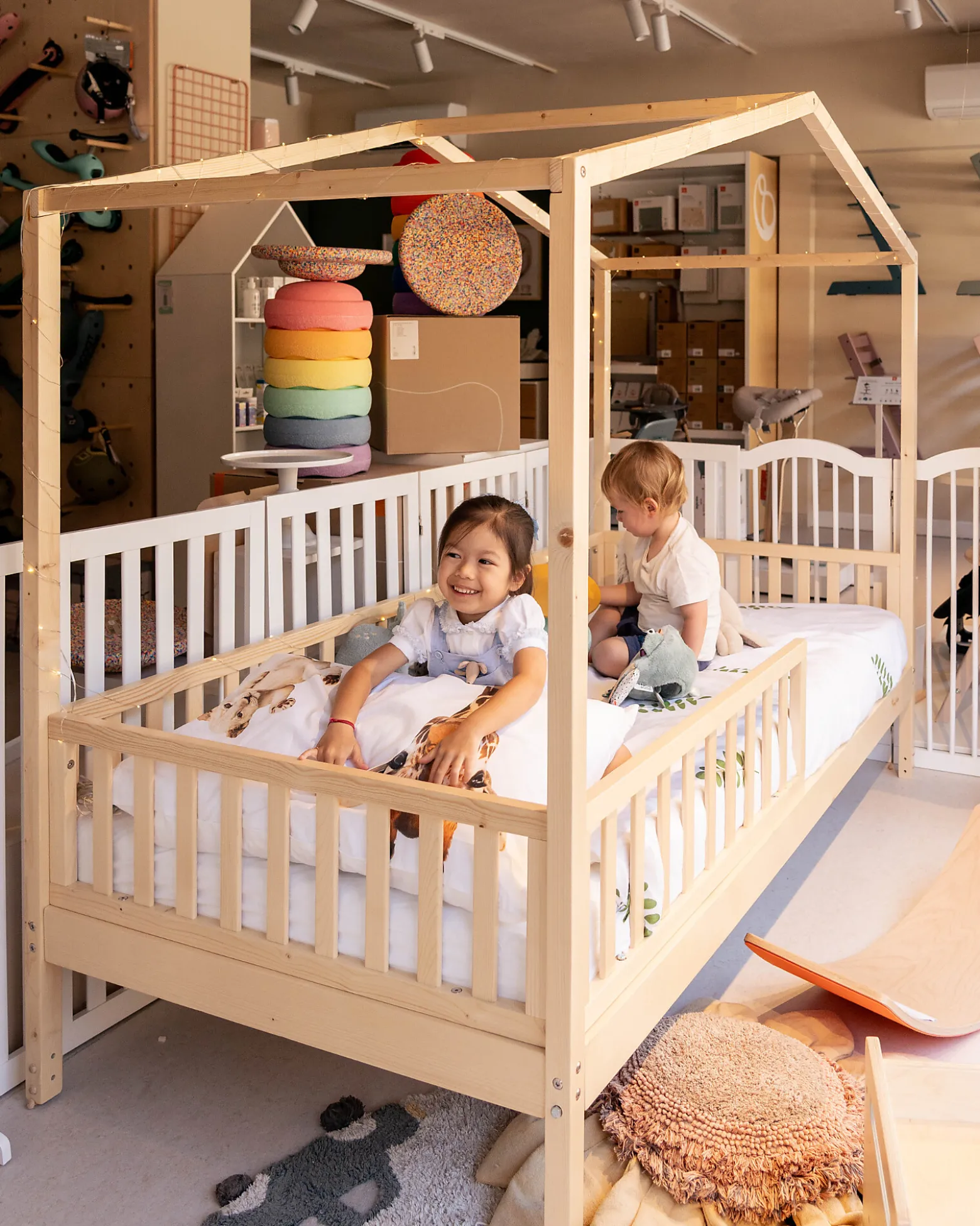 Set 2: Letto Montessori Evolutivo Evi 200x90cm + Letto/Cassetto