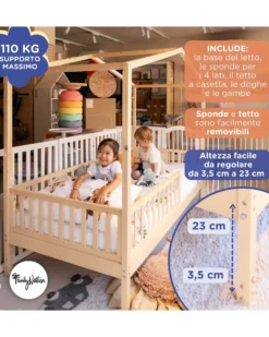 Set 2: Letto Montessori Evolutivo Evi 200x90cm + Materasso 14 cm Antiacaro