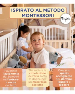 Set 2: Letto Montessori Evolutivo Evi 200x90cm + Materasso 14 cm Antiacaro
