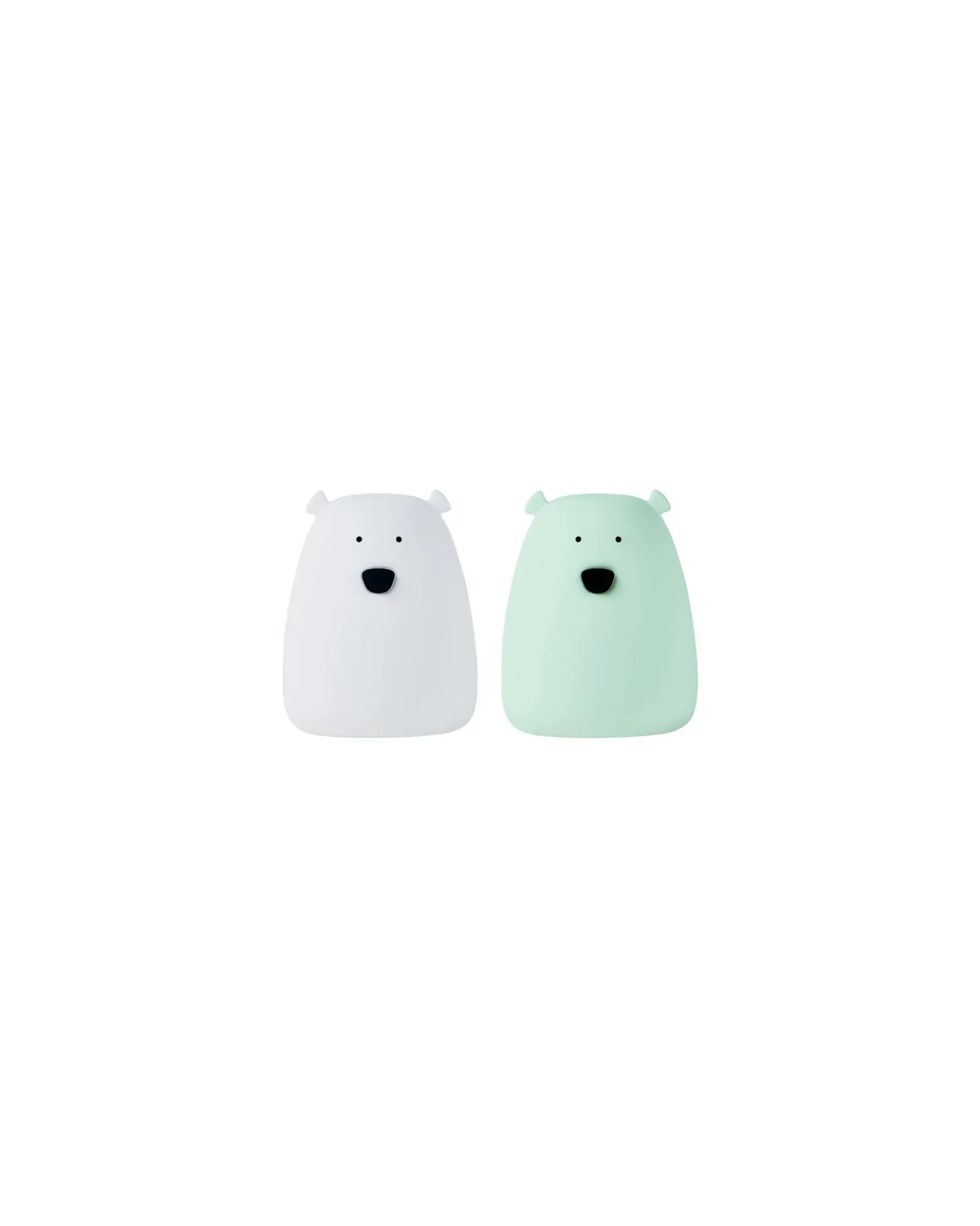 Set 2 Luci da Notte Portatile Orsetto In Morbido Silicone - Bianco e Verde - 10x8.6 cm