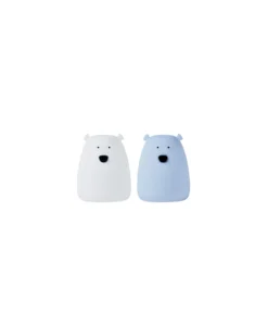 Set 2 Luci da Notte Portatile Orsetto In Morbido Silicone - Bianco e Azzurro - 10x8.6 cm