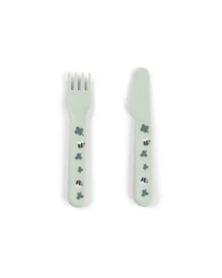Set Pappa Foodie - Piatto con Scomparti Bicchiere e Posate - Tiny Farm - Verde - 100% PP Alimentare