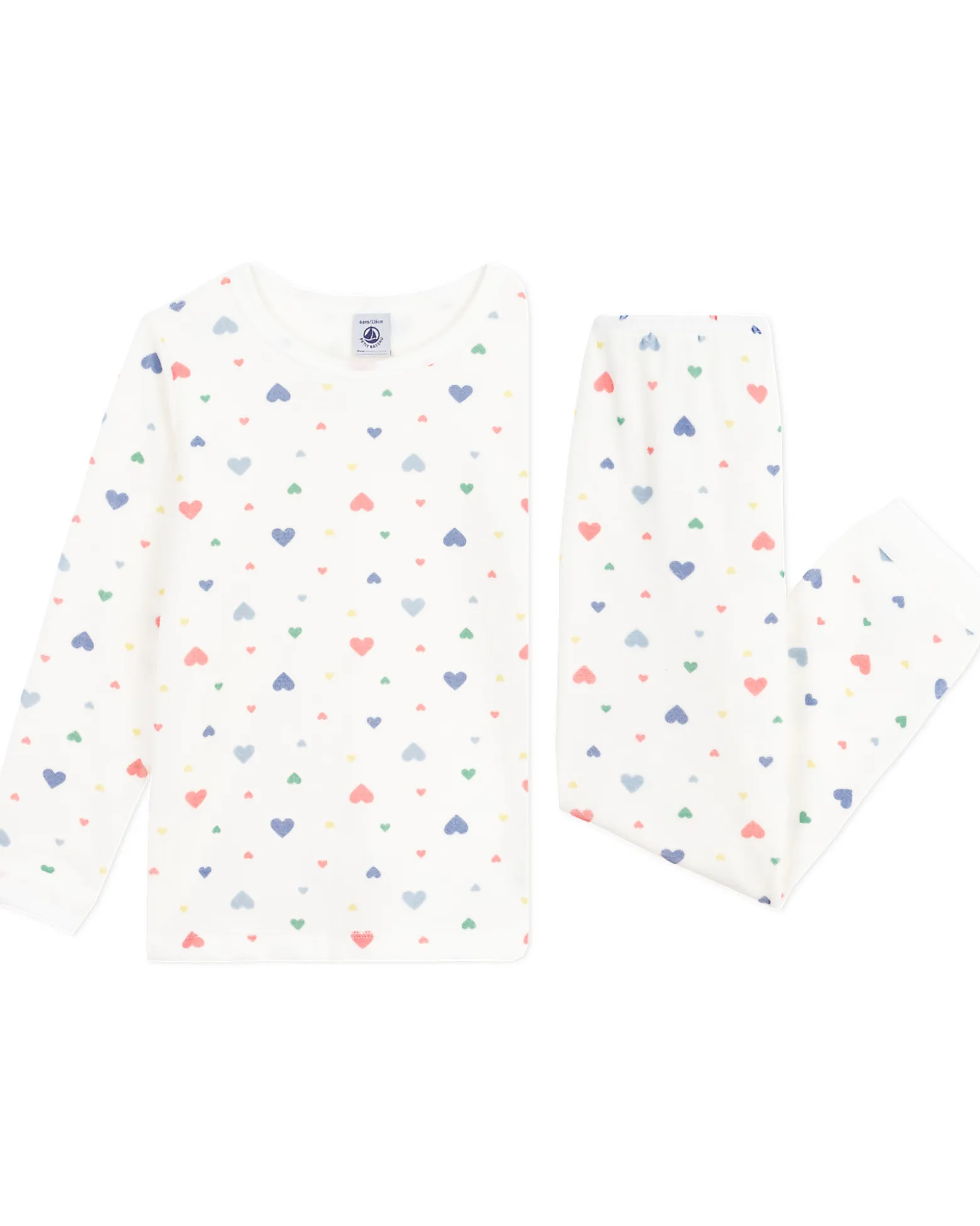 Set Pigiama in Ciniglia - Maglia/Pantalone - Cuori - Bianco - 100% Cotone