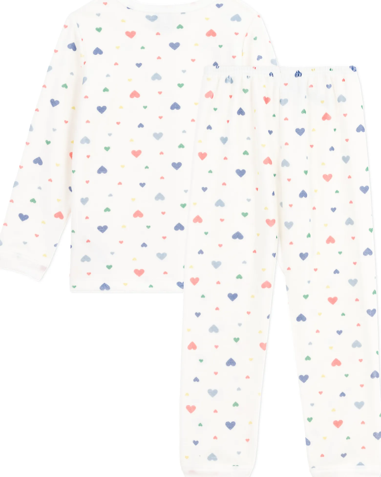 Set Pigiama in Ciniglia - Maglia/Pantalone - Cuori - Bianco - 100% Cotone