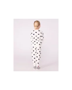 Set Pigiama in Spugna di Cotone - Maglia/Pantalone - Cuori Blu - Bianco