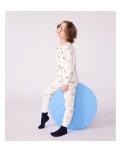 Set Pigiama - Maglia/Pantalone - Pinguini - Bianco Latte - 100% Cotone Felpato