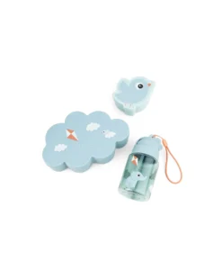 Set Porta Merenda Box Portapranzo e Cannuccia - Blu - Perfetto per Asilo e Gite Fuori Porta