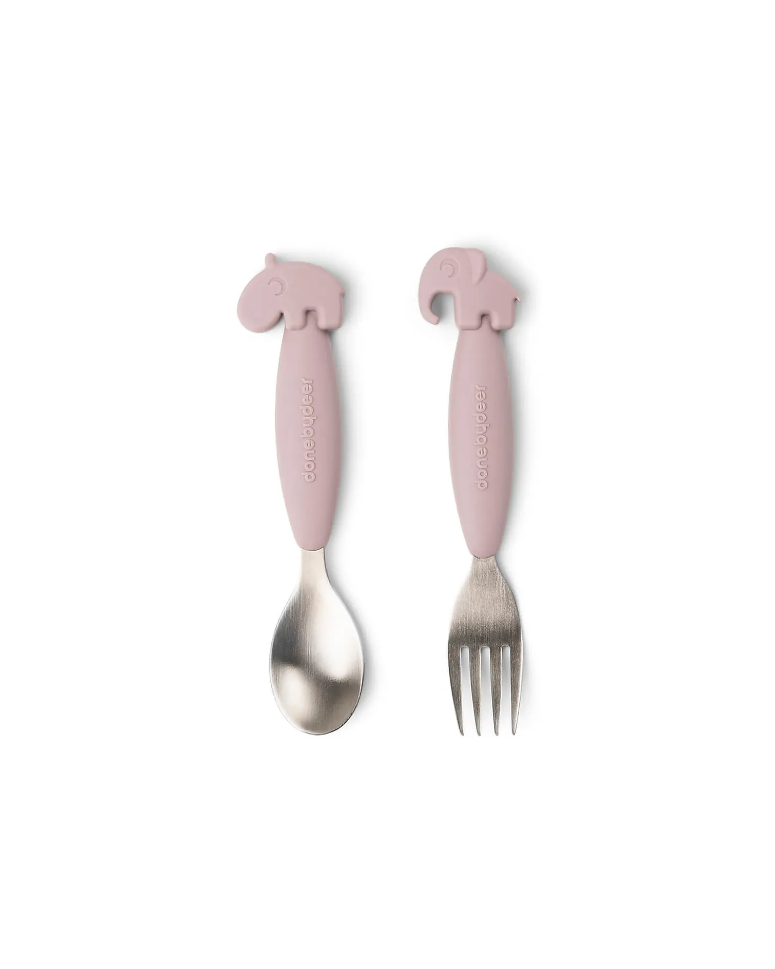 Set 2 Posate Anti-Scivolo - Forchetta e Cucchiaio - Powder - Silicone Alimentare e Acciaio inossidabile