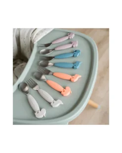 Set 2 Posate Anti-Scivolo - Forchetta e Cucchiaio - Sand - Silicone Alimentare e Acciaio inossidabile