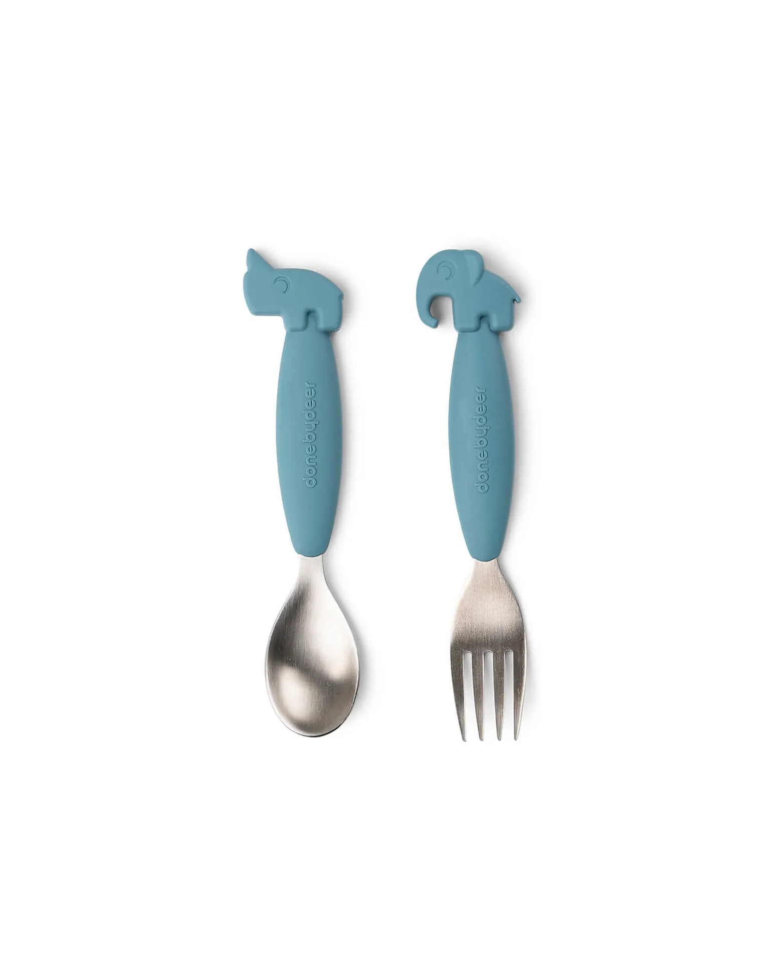 Set 2 Posate Anti-Scivolo - Forchetta e Cucchiaio - Blu - Silicone Alimentare e Acciaio inossidabile