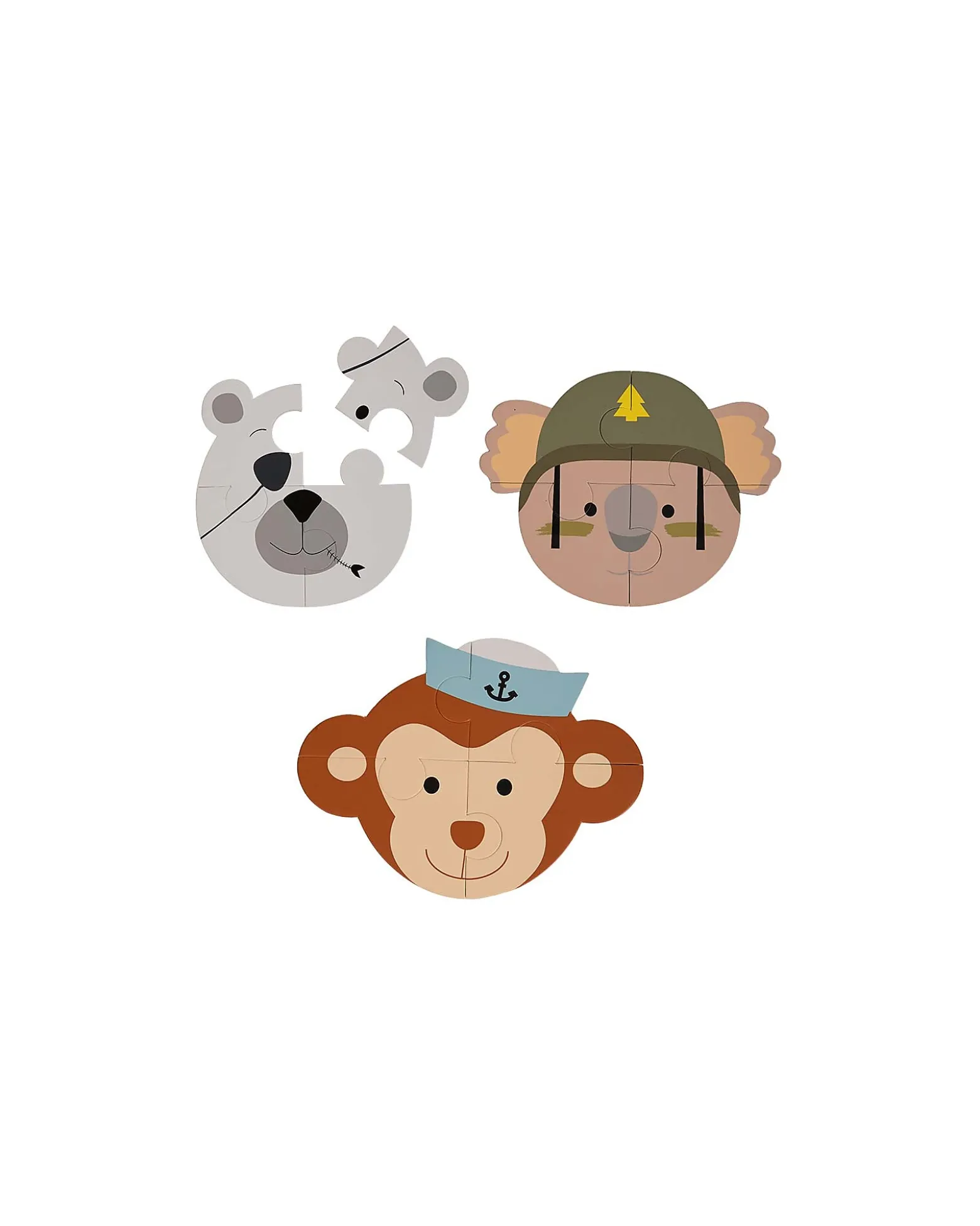 Set 3 Puzzle Adesivi Animali - Scimmia Orso Koala - 3+ Anni
