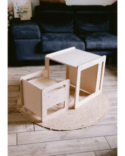 Set Tavolo+Sedia Montessori Evolutivi - Natural - Legno di Betulla - Cresce Con Il Tuo Bambino