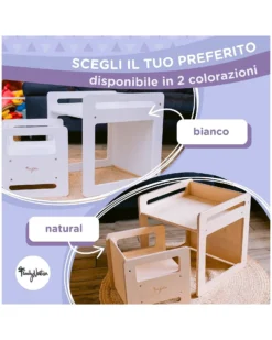Set Tavolo+Sedia Montessori Evolutivi - Natural - Legno di Betulla - Cresce Con Il Tuo Bambino