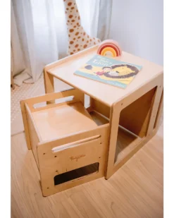 Set Tavolo+Sedia Montessori Evolutivi - Natural - Legno di Betulla - Cresce Con Il Tuo Bambino