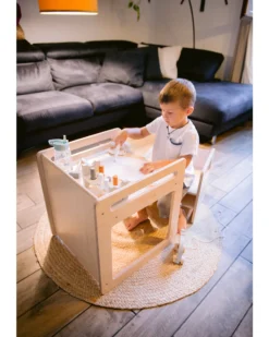 Set Tavolo+Sedia Montessori Evolutivi - Natural - Legno di Betulla - Cresce Con Il Tuo Bambino