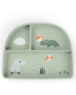 Stick&Stay Piatto con Scomparti - Playground - Verde - 100% Silicone Alimentare