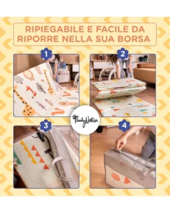 Tappeto Gioco Pieghevole Montessori 2 in 1 Reversibile e Morbido - Dino Friends - 180x150cm - dalla Nascita
