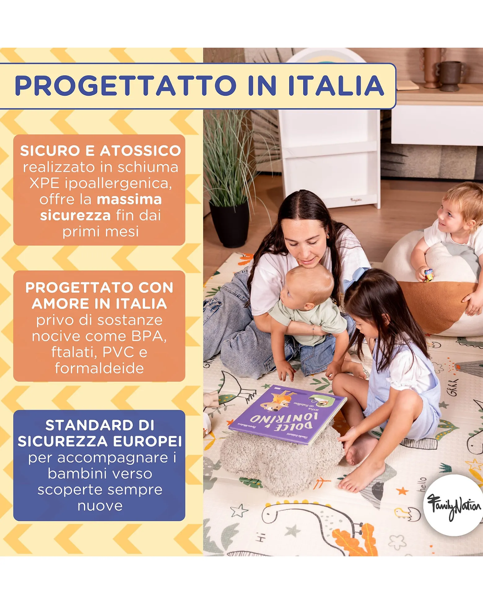 Tappeto Gioco Pieghevole Montessori 2 in 1 Reversibile e Morbido - Animal Friends - 180x150cm - dalla Nascita