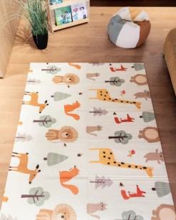 Tappeto Gioco Pieghevole Montessori 2 in 1 Reversibile e Morbido - Animal Friends - 180x150cm - dalla Nascita