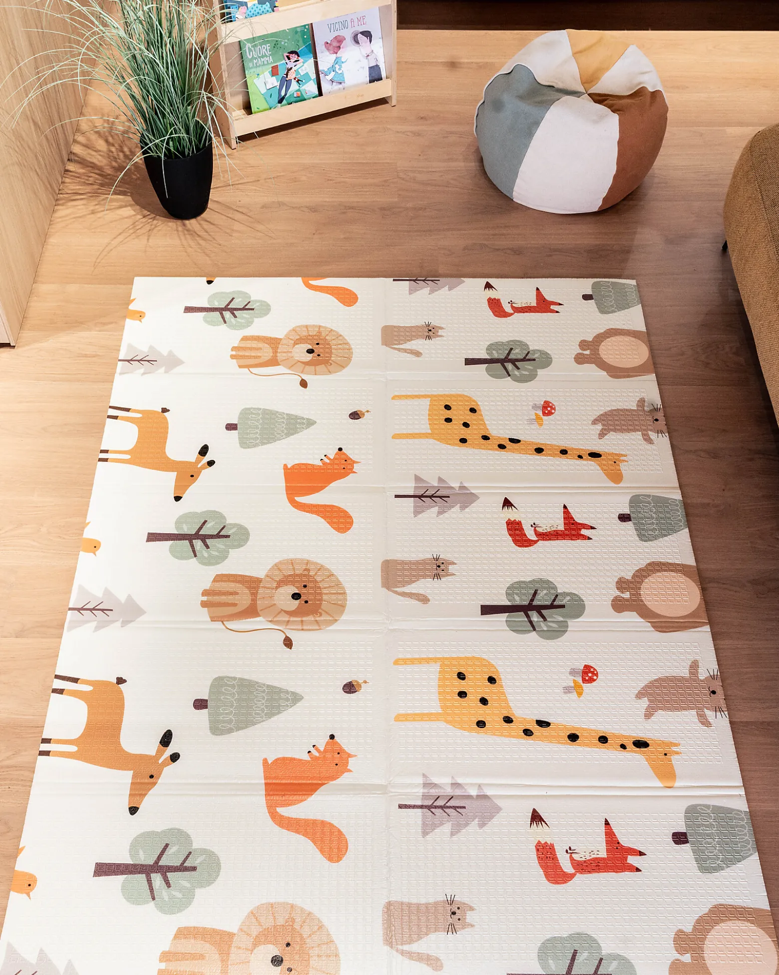 Tappeto Gioco Pieghevole Montessori 2 in 1 Reversibile e Morbido - Animal Friends - 180x150cm - dalla Nascita