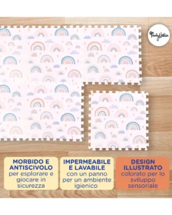 Tappeto Gioco Puzzle Montessori - Rainbow - 6 Pezzi - Morbido e Sicuro dalla Nascita - 175x117cm - dalla Nascita