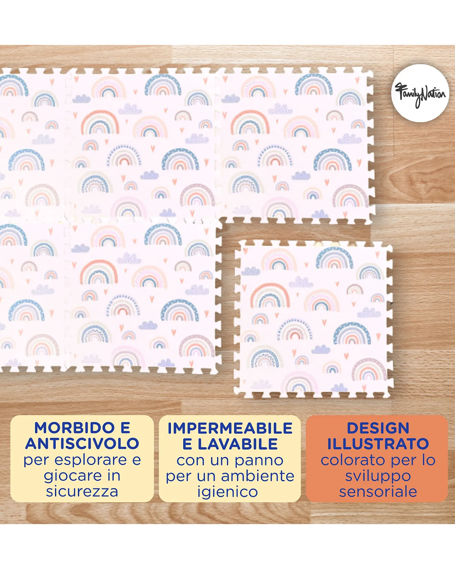 Tappeto Gioco Puzzle Montessori - Rainbow - 6 Pezzi - Morbido e Sicuro dalla Nascita - 175x117cm - dalla Nascita
